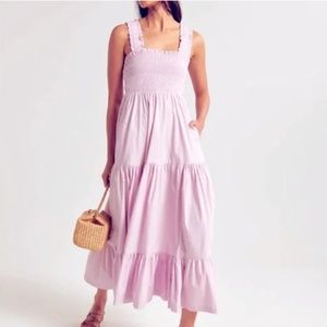 Abercrombie &Fitch Ruched Waist Tiered Maxi Dress, Lavender Color, Size Medium